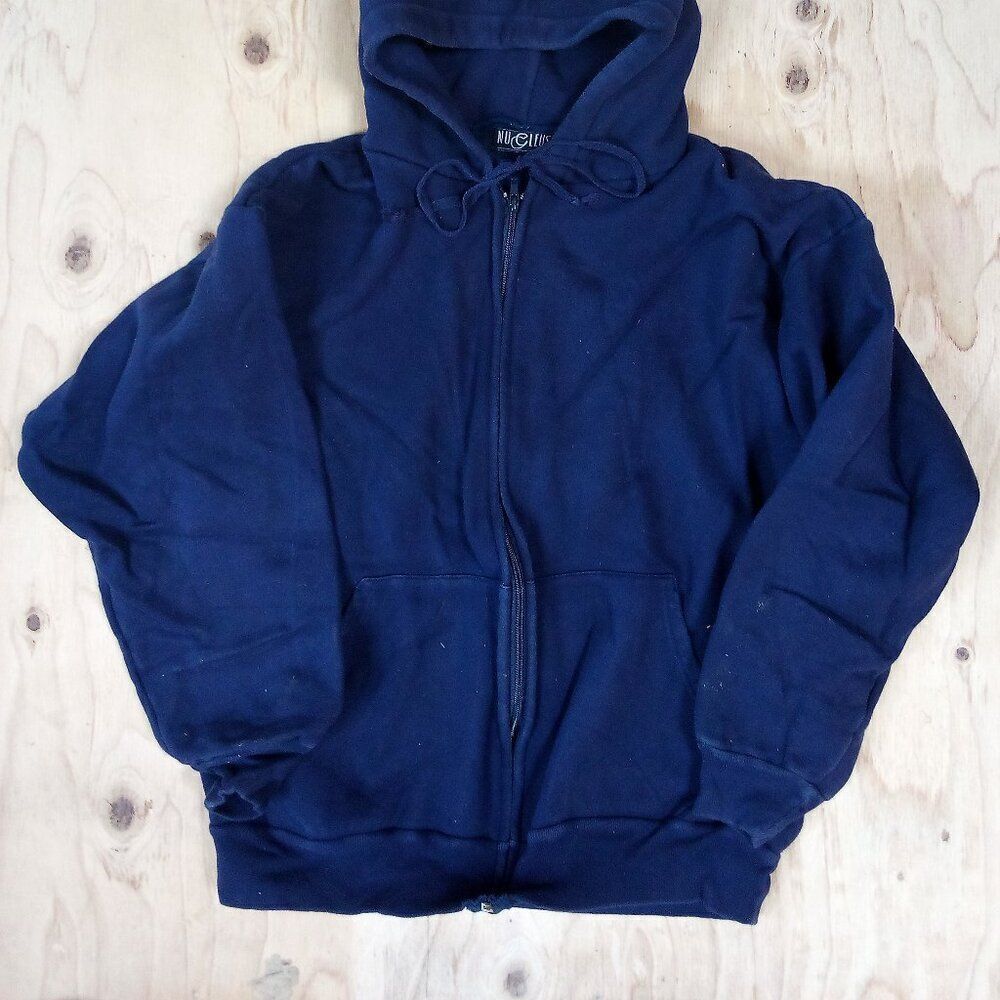 Vintage Nucleus Zipper Hoodie Sweatshirt Navy Blue View 3
